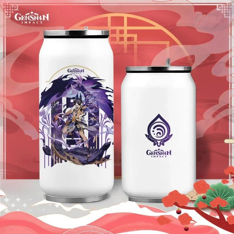 Аниме Genshin Impact Термос из нержавеющей стали Кружка для кофе Чжун Ли Кли Портативная чашка для воды Бутылка для питья Термос