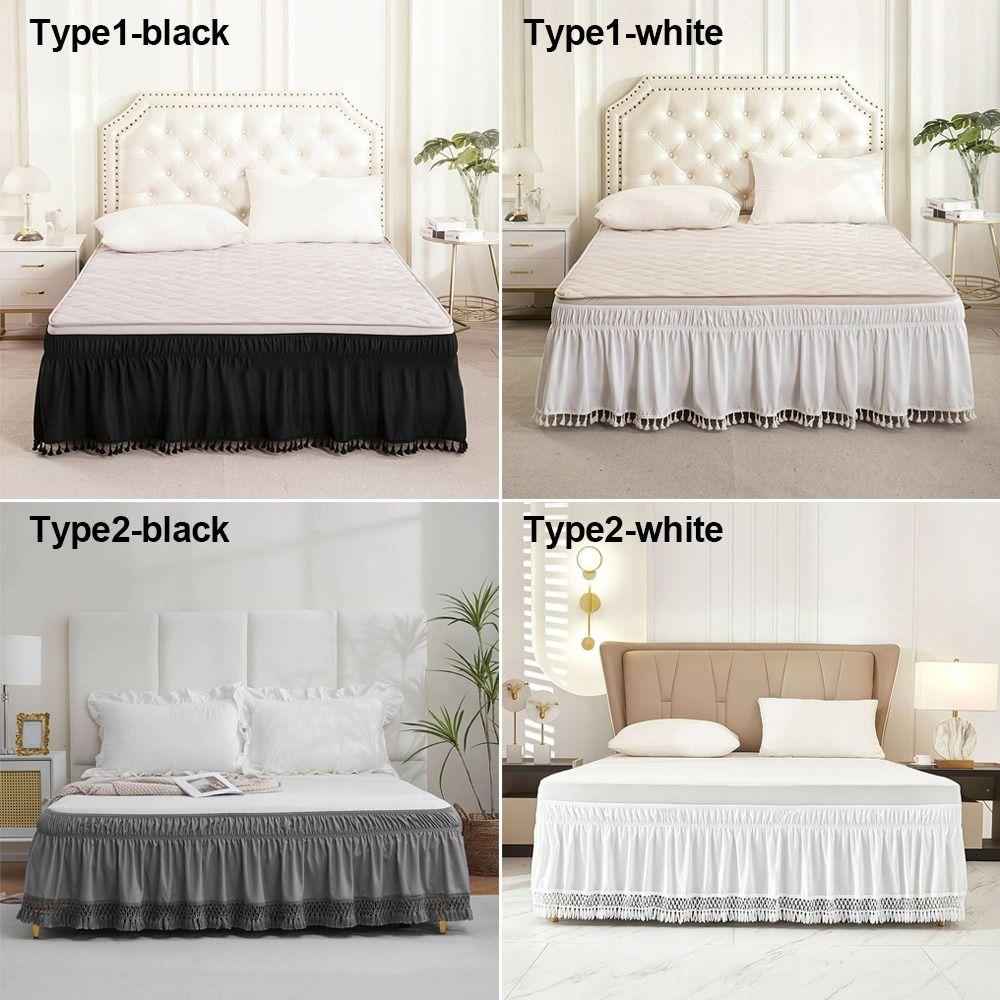 Wrinkle Resistant Tassel Bed Skirt Solid Color Bed Ruffles Wrap Bedding Accessory