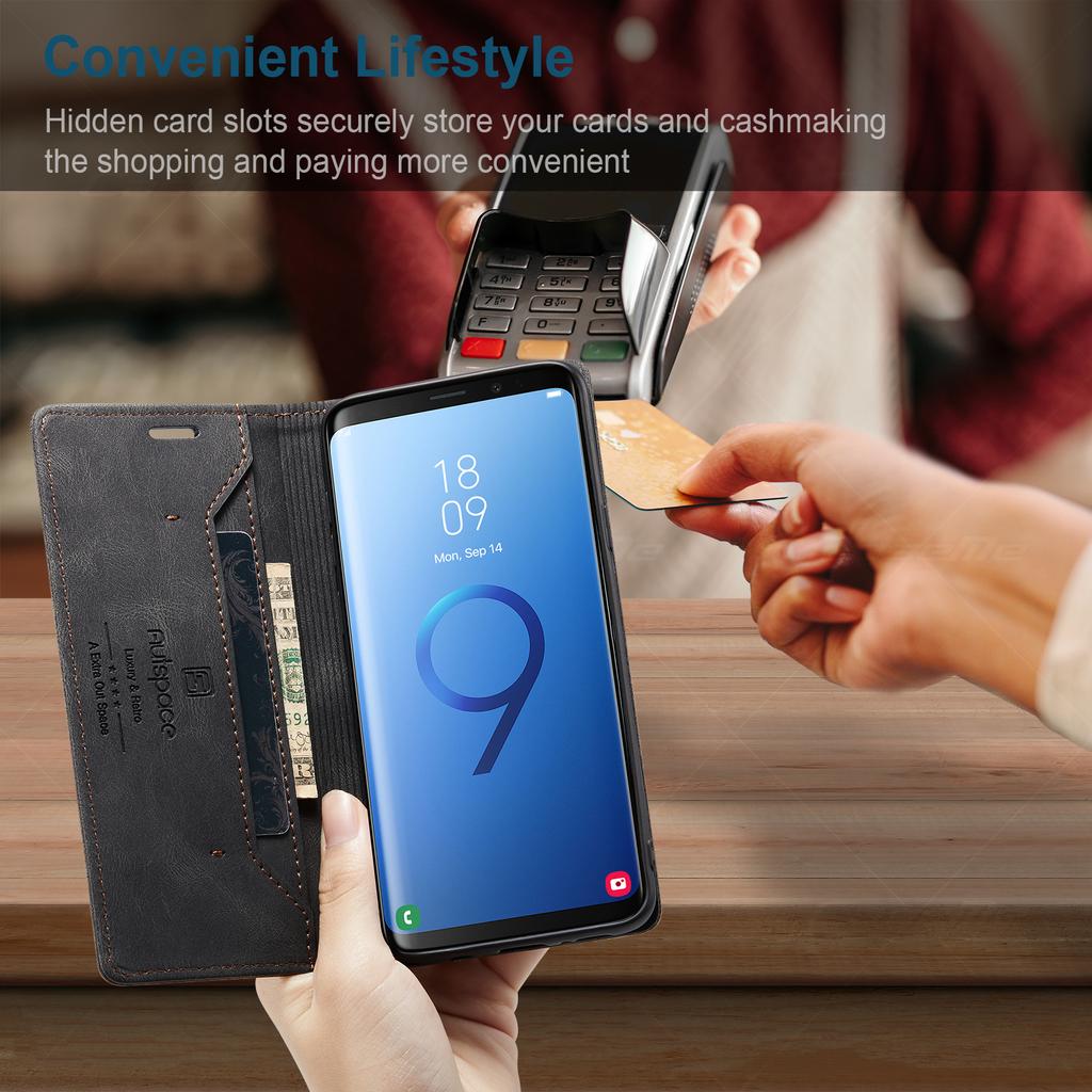 Премиальный винтажный кожаный чехол-кошелек для Samsung Galaxy S9 / S9+ / S9 Plus - Чехол-книжка со слотами для карт, противоударный, в ретро-стиле (4 цвета)
