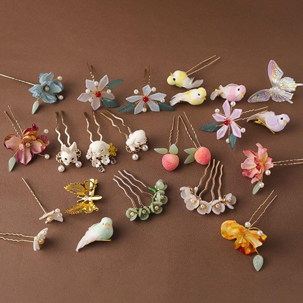 Flower Chinese Style Hair Stick Butterfly Hanfu Hairpin Cute   Cheongsam Accessories