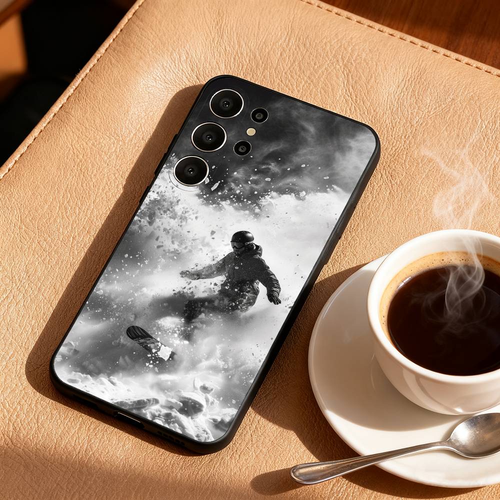 Чехол для телефона S-Snow Сноуборд Лыжи Для Samsung S25,24,23,22,30,21,10,9,Ultra,Plus,Lite,FE Мягкий Черный Чехол