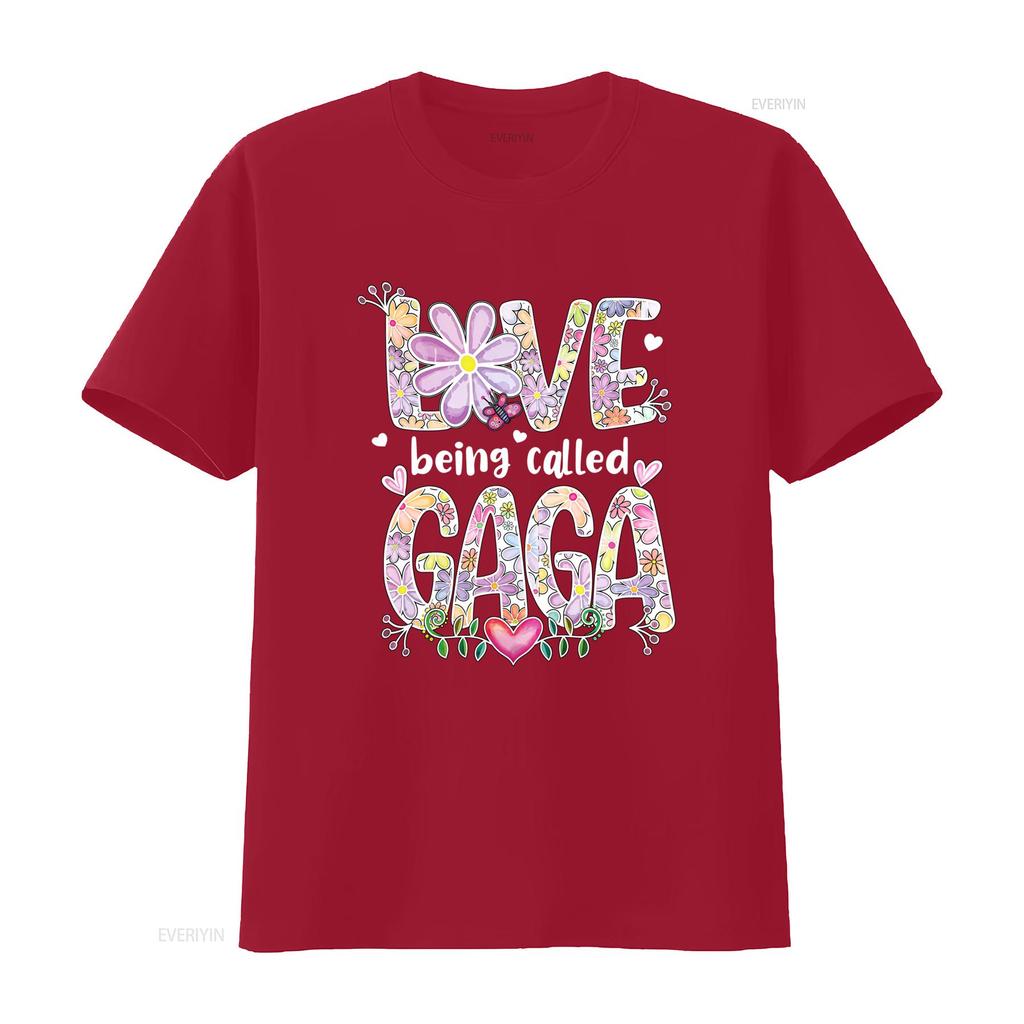 Cute Watercolor Floral Love Being Called Gaga Quote Print Casual T Shirt vintage Washed Stretched Versatile