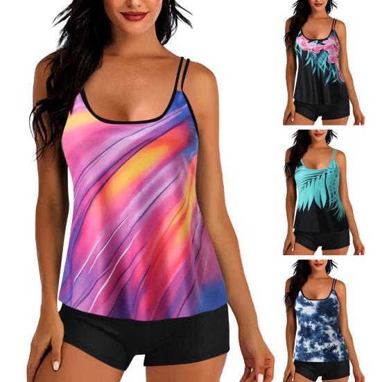 Комплект из 2 предметов: танкини, съемный ремешок, нагрудная накладка, регулируемые лямки, топы с эластичной талией, принтованные плавки, комплект пляжной одежды