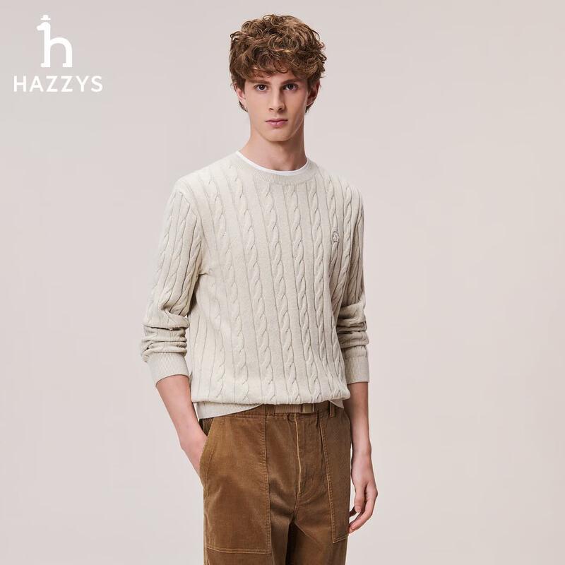 Мужской свитер HAZZYS PHIZ с косами из чистого хлопка с круглым вырезом