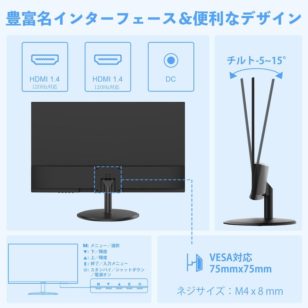 Minifire PC 120Hz Full VESA HDMI Blue Light Adjustable Warranty Cable Included 21.5-inch Monitor, HD, Anti-Glare, Compatible, Frameless, 2, Reduction,