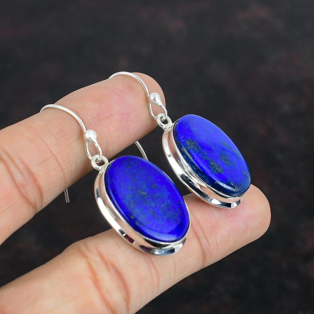 Серьги с лазуритом, серьги с драгоценными камнями, достойные ювелирные изделия, серьги из стерлингового серебра 925 пробы, серьги ручной работы, ювелирные изделия из натурального лазурита, подарок для нее