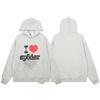 Sp5der Letter Print Hooded Sweatshirt Unisex Oversized Cotton Pullover Fall Casual Wear