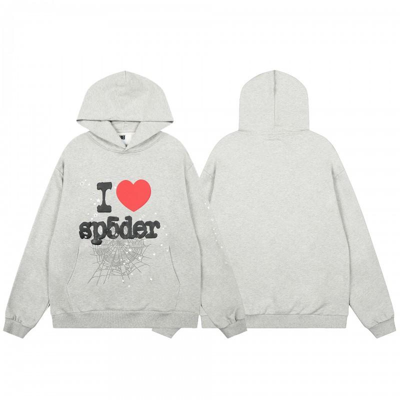 Sp5der Letter Print Hooded Sweatshirt Unisex Oversized Cotton Pullover Fall Casual Wear