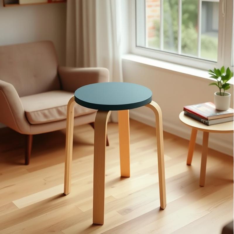 Скандинавский стиль, цветной, на высоких ножках, круглый деревянный табурет - Современный минималистичный дизайн