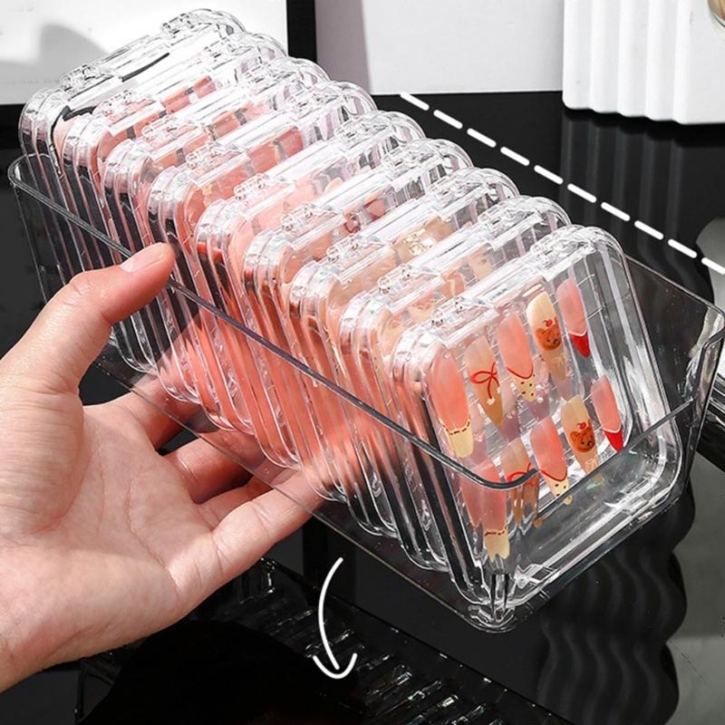 10Pcs Clear Press On Nail Organizer Case For Nail Art Business And Salon Storage False Nail Display Acrylic Box