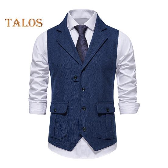 Мужской жилет с лацканами, без рукавов, однобортный, приталенный жилет с карманами с клапанами, однотонный деловой жилет, пальто