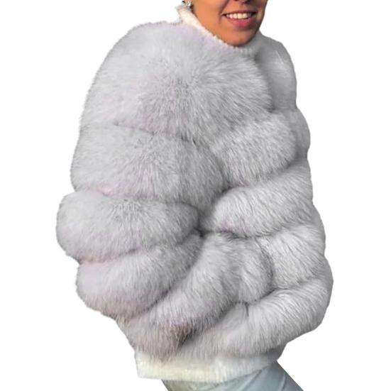 Женская куртка элегантная однотонная искусственная мягкая модная меховая удобная повседневная