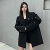 Premium Black Loose Fit Coat with Unique Design for Women, Street Fashion Chic Small Size Blazer Top with High-end Feel