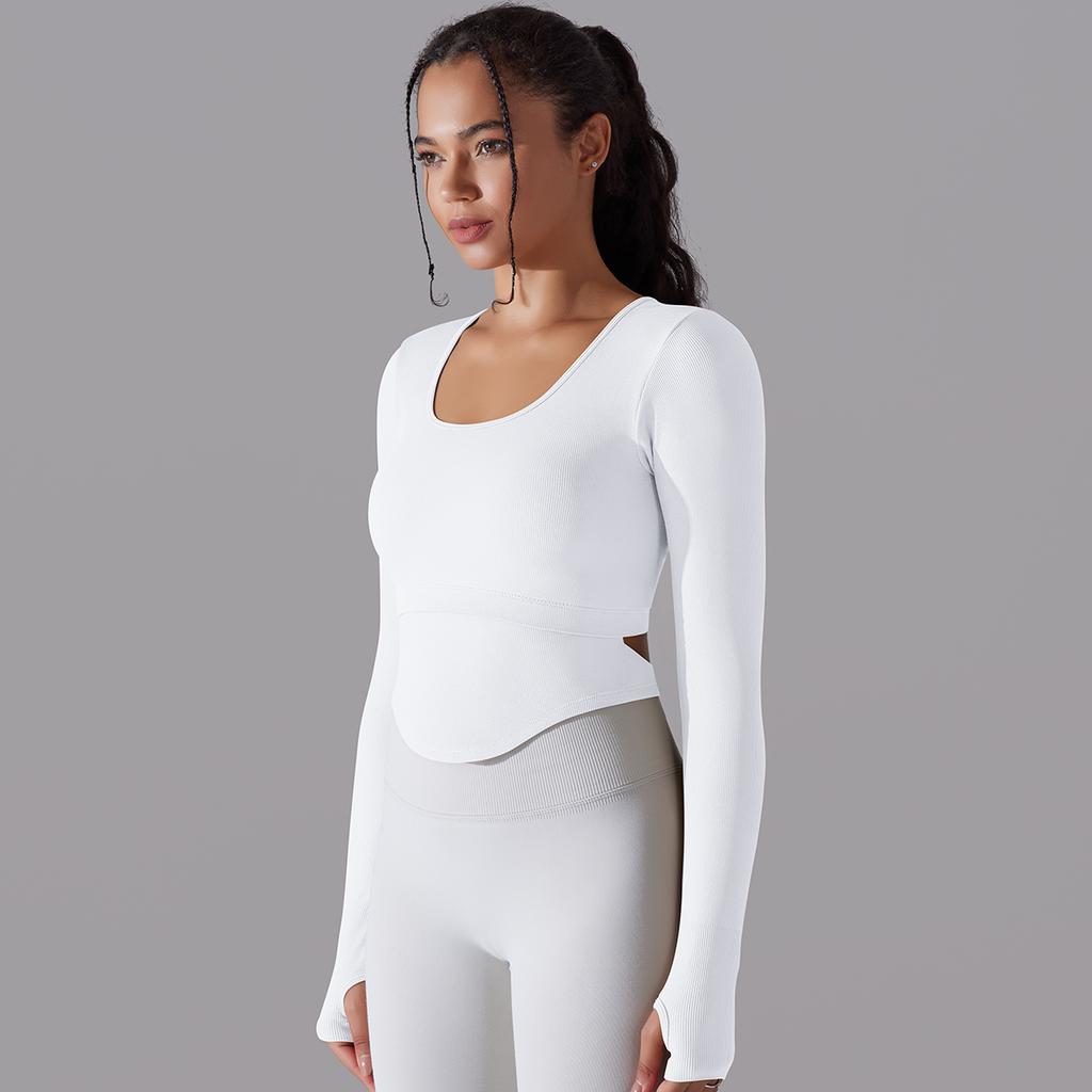 Nessaj бесшовные вязаные однотонные спортивные рубашки топ с длинными рукавами для йоги, одежда для бега и фитнеса, топы для женщин