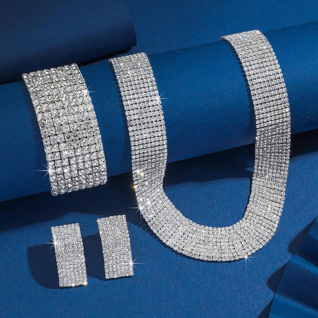 Европейская и американская мода, ожерелье и серьги из цепочки с кристаллами для женщин