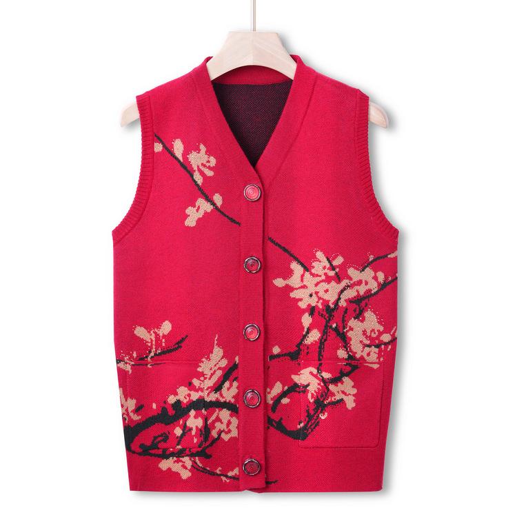 Middle-aged and Elderly Sweater Vest Female Mother Wear Autumn High-end Sweater Warm Vest Grandma Autumn Vest