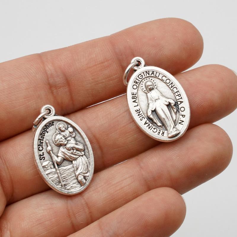 Двусторонние металлические подвески, ожерелья, браслеты, аксессуары своими руками, большая овальная святая медаль, кулон для любой цепи или ожерелья, христианские украшения