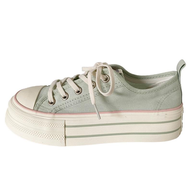 H1323 резинка/два шнурка, популярная парусиновая обувь на толстой подошве, женские белые туфли с круглым носком, универсальные и тонкие туфли для доски