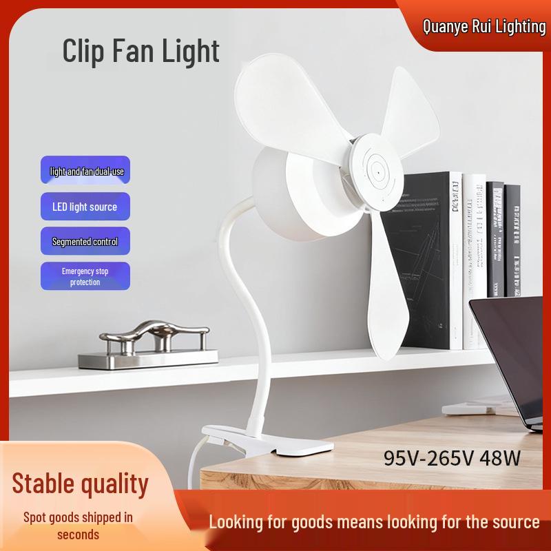 Universal Clip-On Desk Fan with LED Light, Wide Voltage, Multiple Plug Options, 1.2m Cable