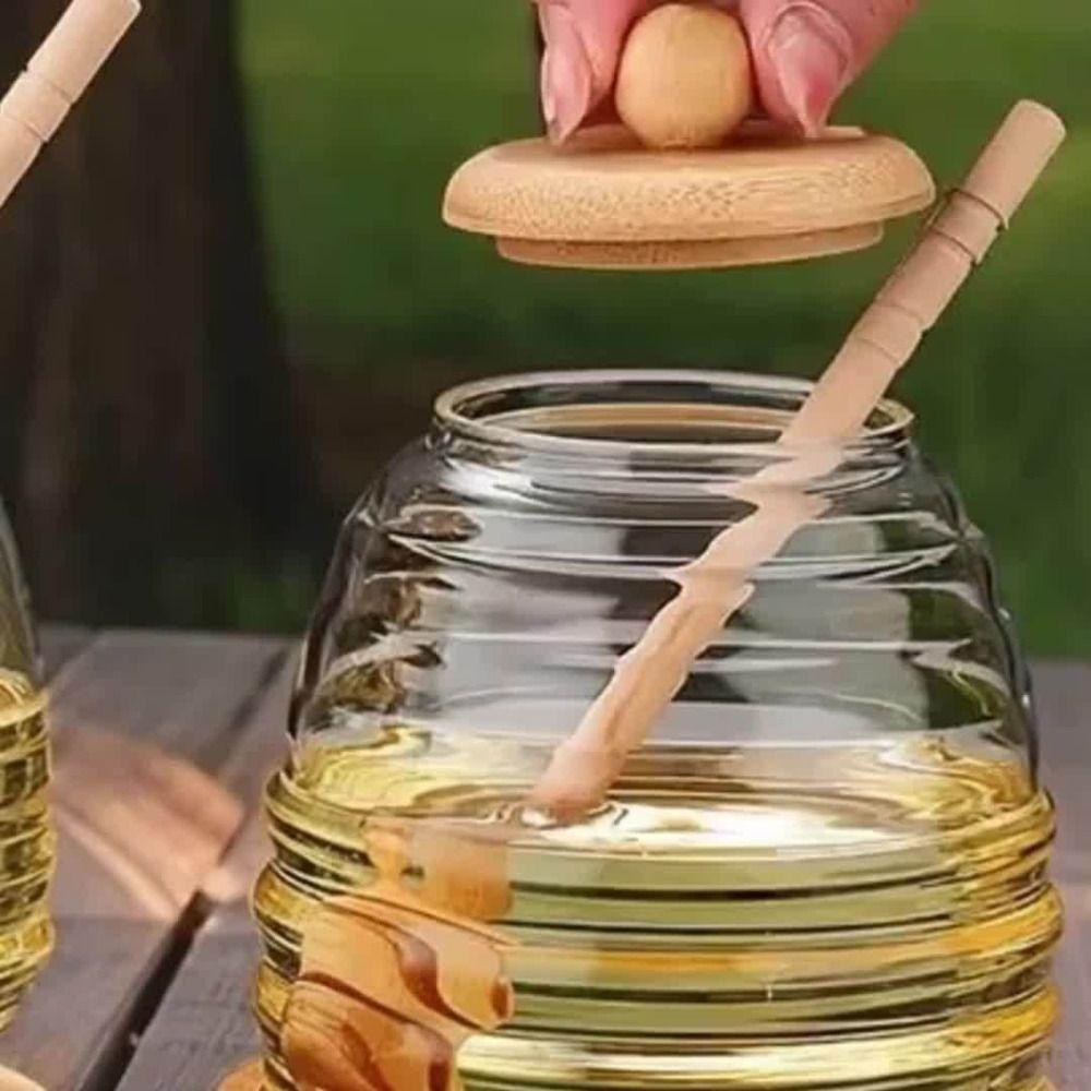 Прозрачный стеклянный сотовый улей с черпаком и крышкой, большая емкость, медовая бутылка, элегантный, легко моющийся, горшок для меда, для дома, кухни