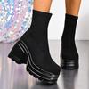 Black Thick-soled Women's Height-enhancing 2025 New Autumn Suede Thick-heeled Elastic Slim Short Boots