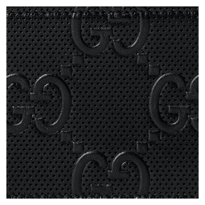Gucci Складной кошелек-кардхолдер из кожи с тиснением GG, четыре слота для карт, мужской, черный