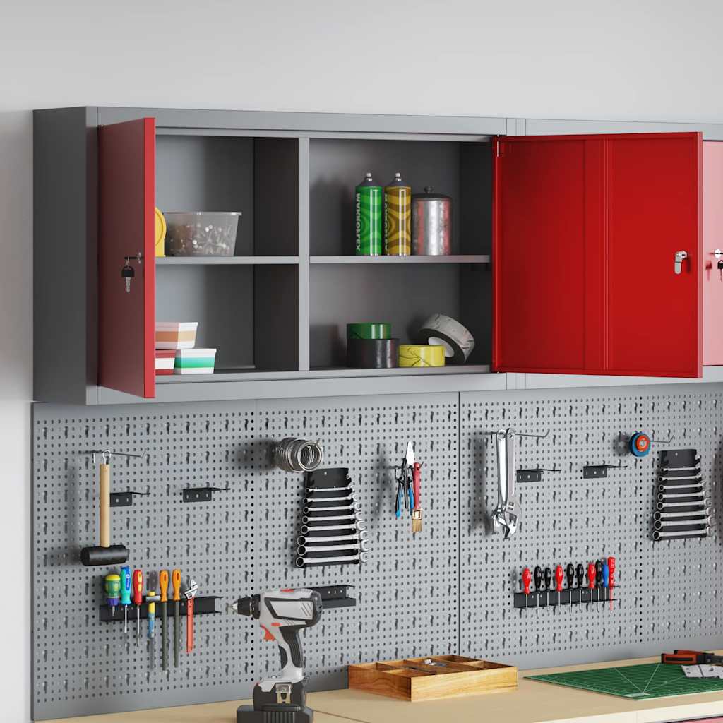 Tool Cabinet with Shelf Red and Grey 100 x 20 x 55 cm