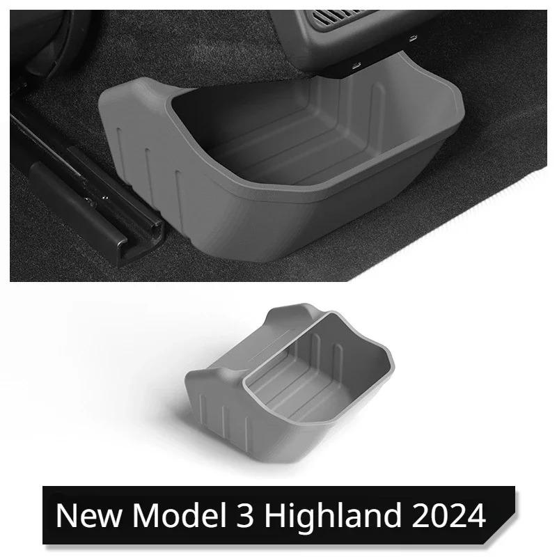For Tesla 2024 New Model 3 Highland Rear Middle Storage Box Silicone Rear Floor Storage Box Organizer Car Interior Accessories