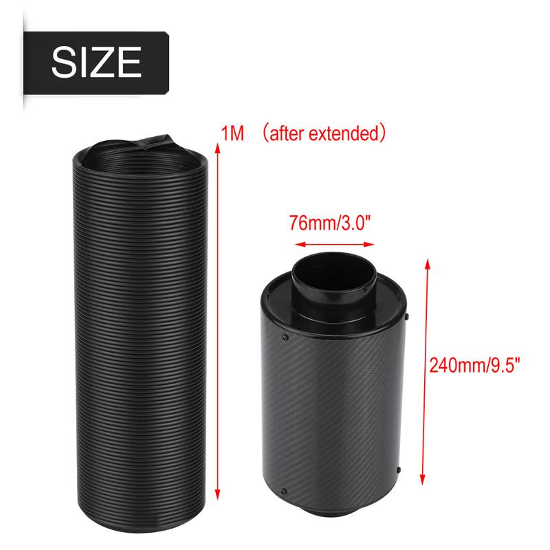 76mm 3" Universal Carbon Fiber Induction Filter Box Cold Air Intake System W/ Intake Hose Cold Air Intake System Intake Hose