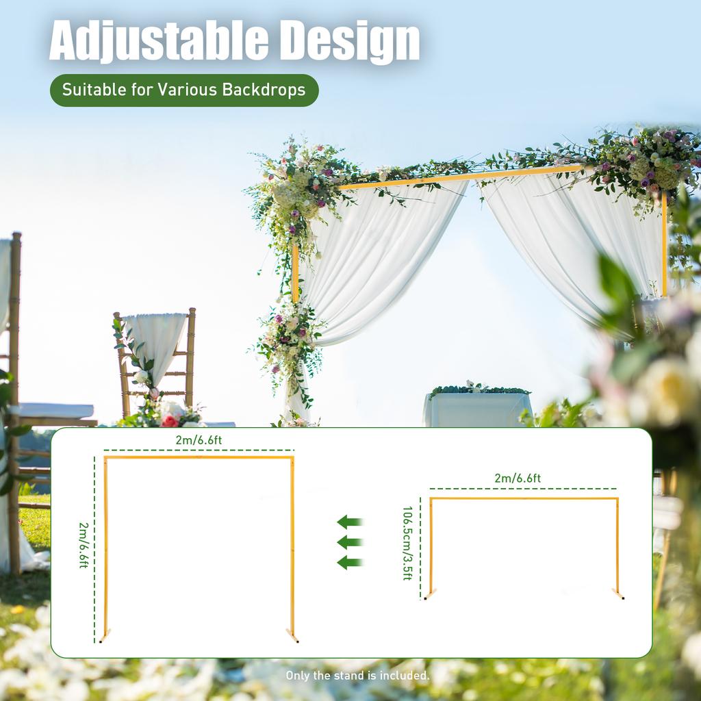 Adjustable Square Wedding Arch, Iron Backdrop Frame for Party Decor, DIY Ceremony with Flowers Lights Balloons, Yellow