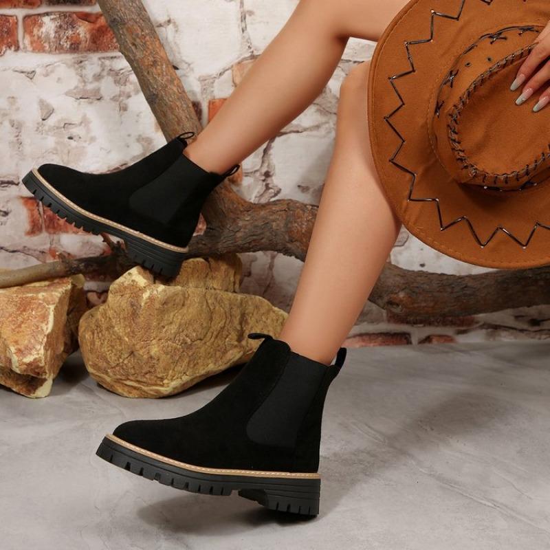 Женские новые осенние замшевые ботильоны челси в британском стиле, модные универсальные кожаные короткие ботинки