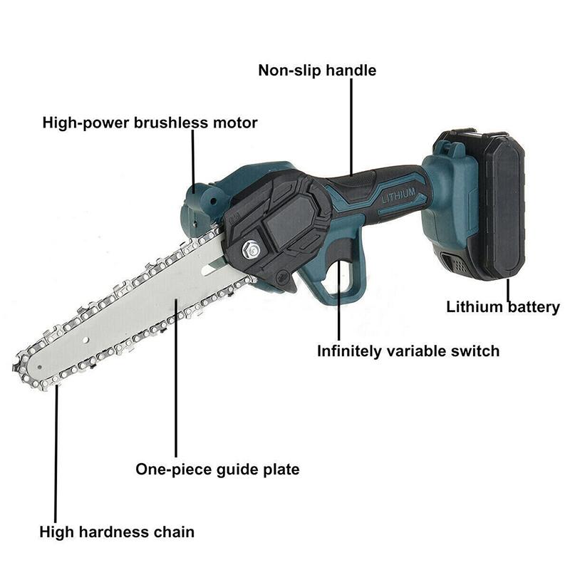 6-дюймовая цепная пила с литиевой батареей, беспроводная электрическая пила для валки деревьев, бытовая маленькая ручная портативная электрическая садовая пила