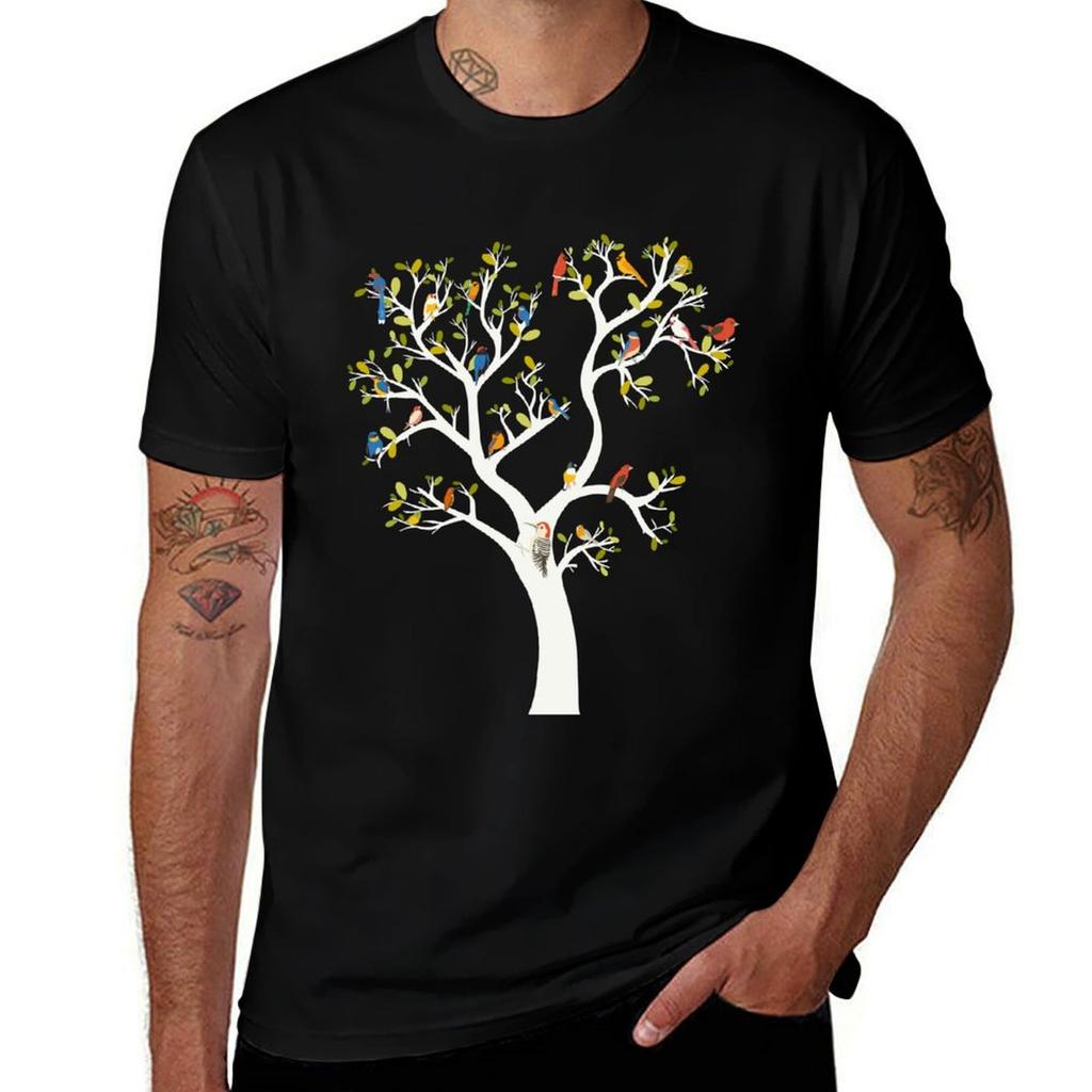 Birds on tree TShirt Casual Graphic Print Tee