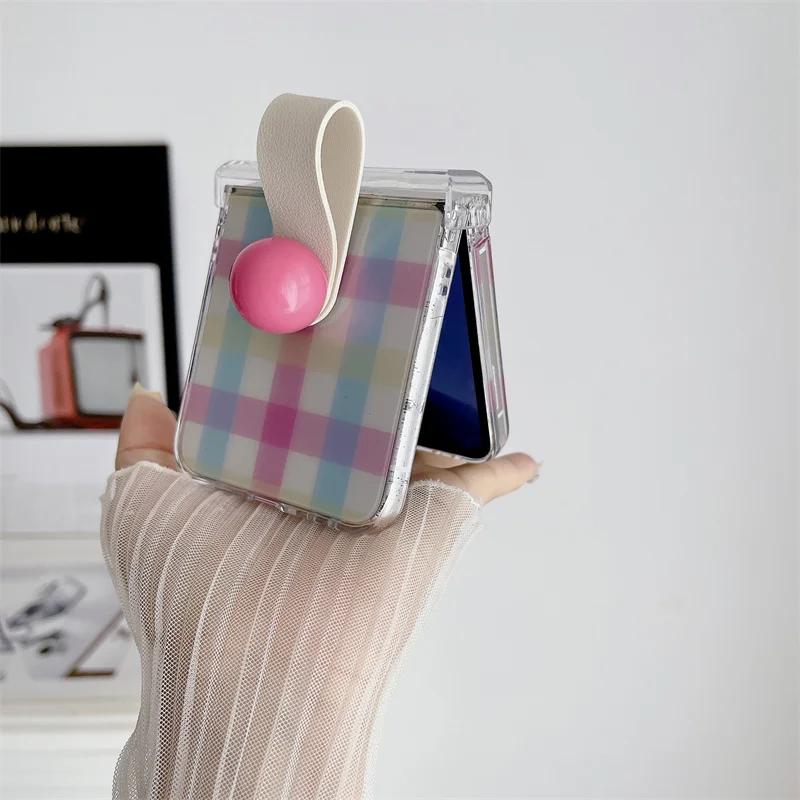Чехол для Samsung Galaxy Z Flip 3 4 5 6 ZFlip5 Z Flip5 ZFlip 5 Милый клетчатый чехол-кольцо-подставка Противоударная задняя крышка