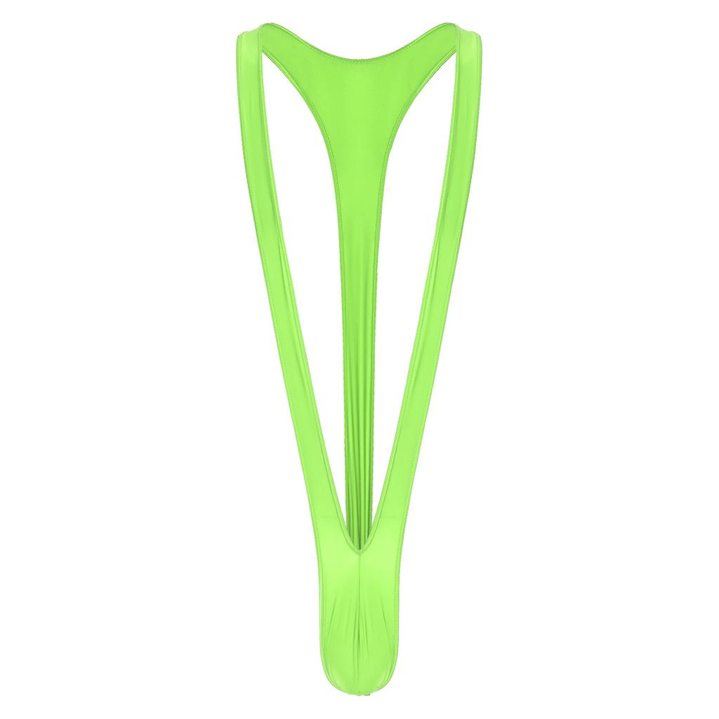 Mens Swimsuit Bodysuit M-XL Glossy Finish - Thong Mankini with Bulge Pouch & V-Shaped Suspenders
