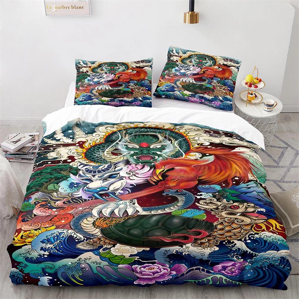 Ukiyo-Eduvet Cover Set Japanese Style Bedding Set Polyester Comforter King Queen Size Quilt Cover Set For Kids Boys Girls