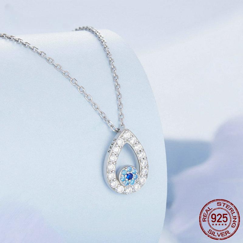 S925 Серебряное ожерелье в форме капли воды с синим цирконом и подвеской в виде глаза дьявола для женщин, классическая цепочка на шею, ювелирные изделия