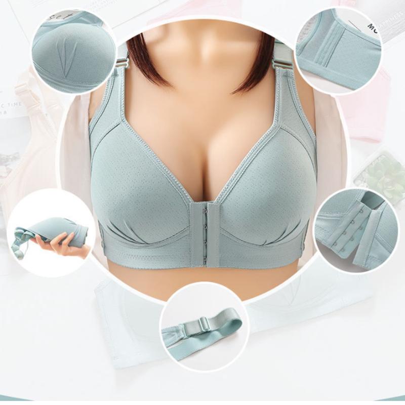 Women's Underwear Gathered Anti-sagging Large Size Front Buttoned Bra Thin No Steel Ring Breathable and Soft