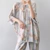 1011 new short-sleeved cotton and silk pajamas for women's summer thin printing loose and relaxed loungewear suit