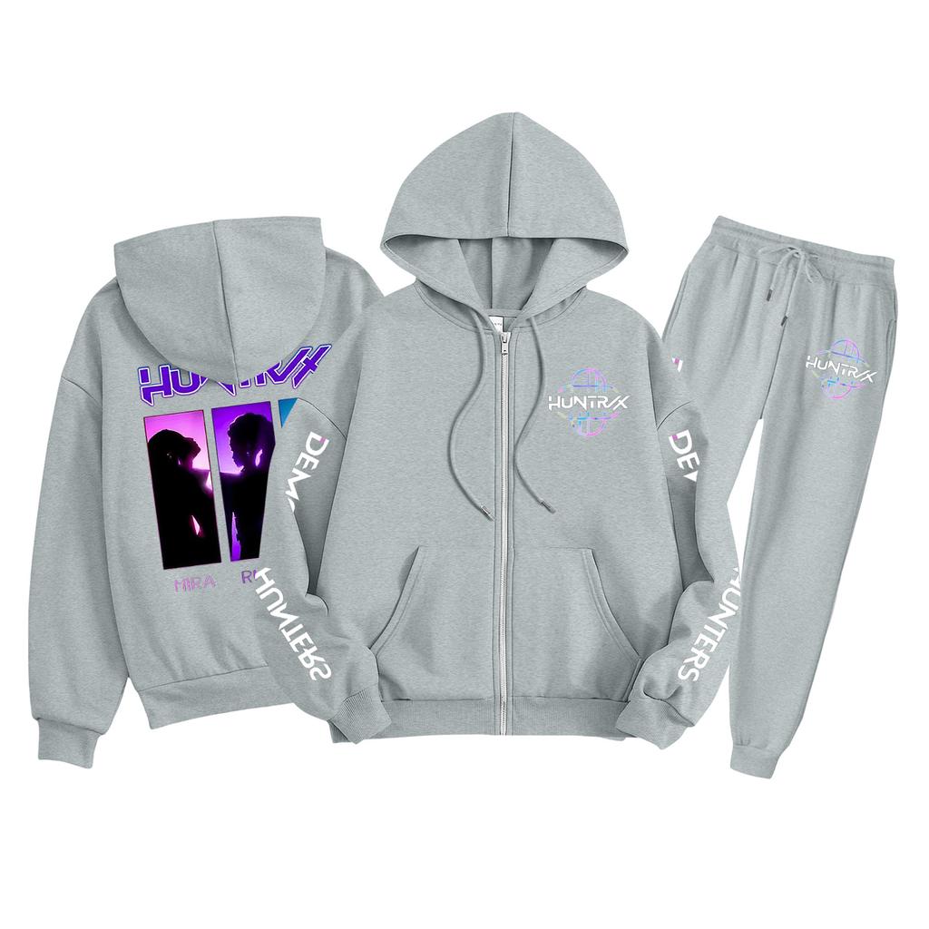 Детская мода Толстовка с капюшоном на молнии с длинными рукавами и спортивные штаны Однотонный комплект толстовки с карманами