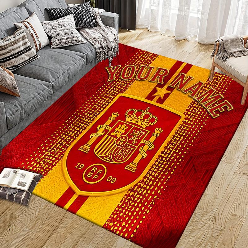 Custom Name Selección Española de Fútbol Flannel Pattern Square Carpet,Area Rug,Carpet Rug for Living Room Bedroom Sofa Playroom Decor,Non-slip Floor