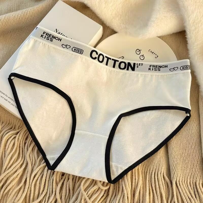 Fashion Women's Mid Waist Vertical Striped Cotton Panties Simple Comfortable Briefs Wearable Underwear