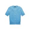 Polo Ss23 Однотонный вышитый логотип с круглым вырезом, однобортный, короткий рукав, трикотажный кардиган, женские кардиганы, синий WMPOSWENDW20150-400