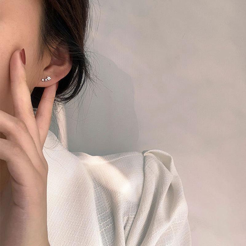 Серьги-гвоздики из стерлингового серебра 925 пробы, корейская версия, простые, комбинация звезд, женская мода, темперамент, студенческая вечеринка, украшение