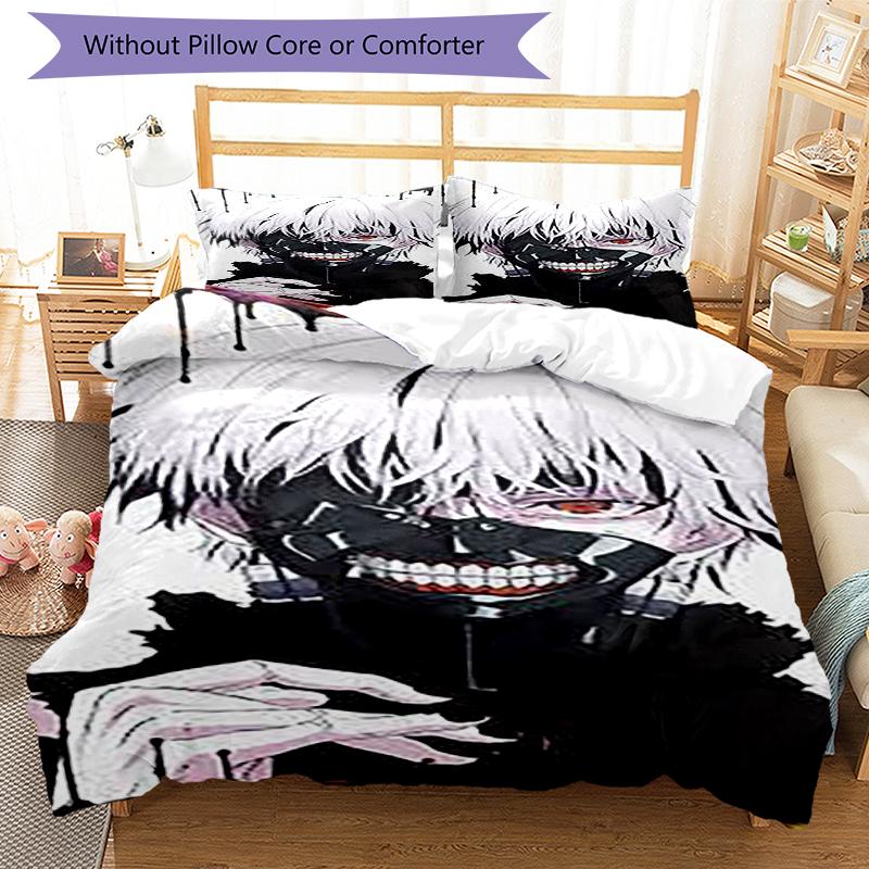 3pcs Tokyo Ghoul Bedding Set Duvet Cover Closure Includes 1 Duvet Cover & 2 Pillowcases, Soft and Comfortable for All Seasons.