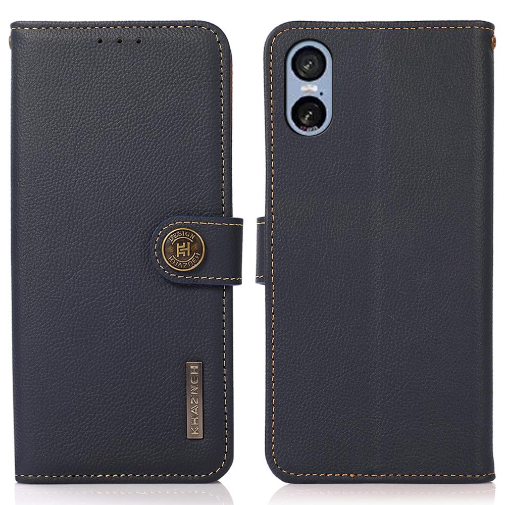 For Sony Xperia 5 VI Wallet Case Genuine Cow Leather Phone Cover RFID Blocking