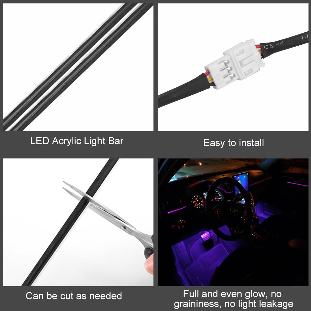 6 в 1 светодиодная RGB-полоса для салона автомобиля, приборной панели, двери, атмосферные лампы, звуковое приложение, активный комплект освещения для ног под землей
