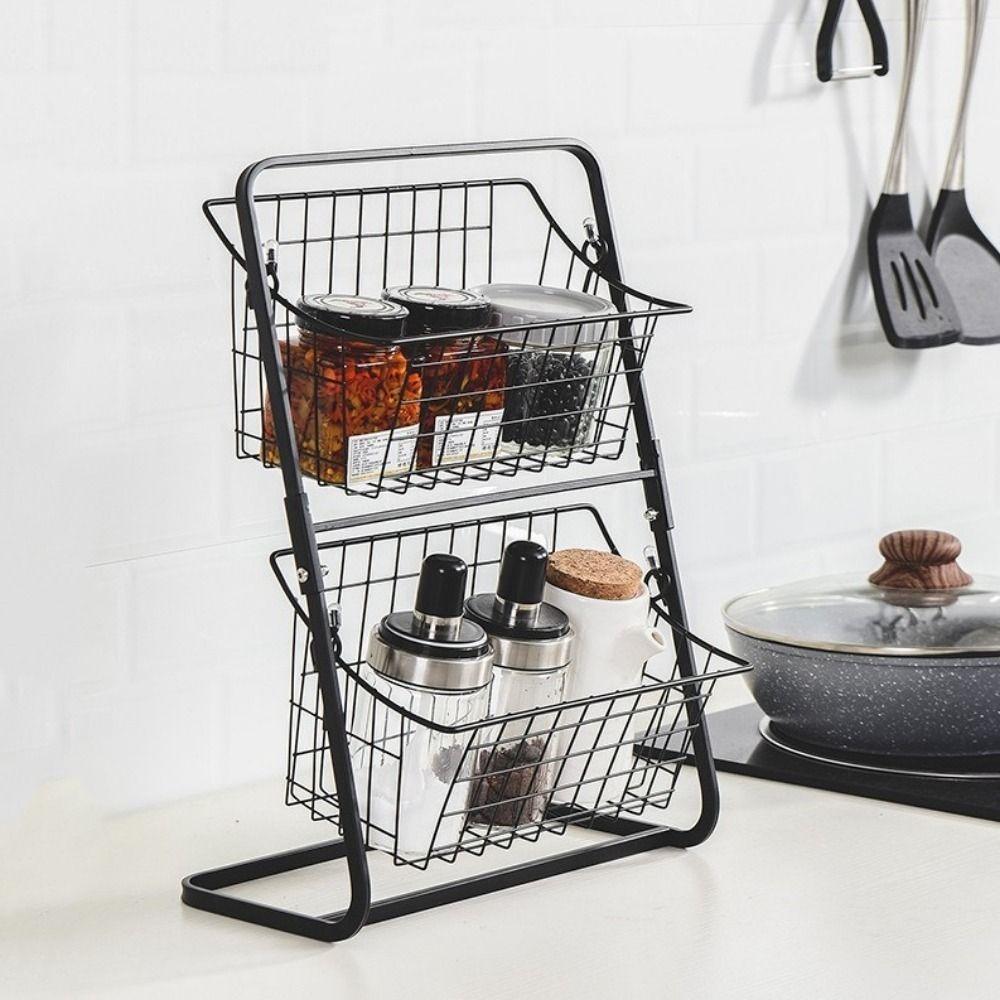 Detachable Double Layer Fruits Holder Iron Vegetables Fruit Storage Basket  Pantry