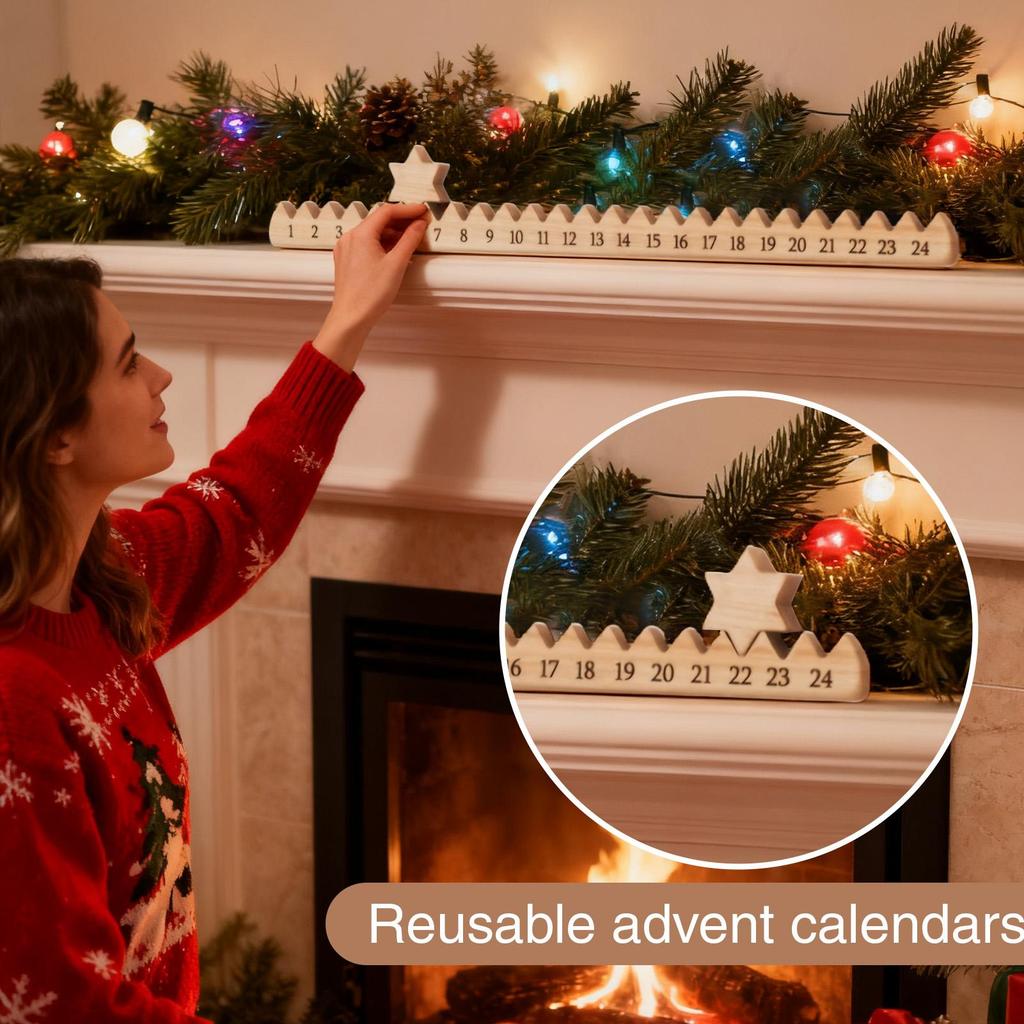 Рождественский деревянный календарь обратного отсчета со звездами 24 дня Деревянный адвент-календарь для дома и семьи Рождественский подарок Рождественский декор