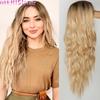 Blonde/latinum/Black Color Long Wavy Hairstyle Wigs for Women Ombre Synthetic Hair High Temperature Fiber Average Size